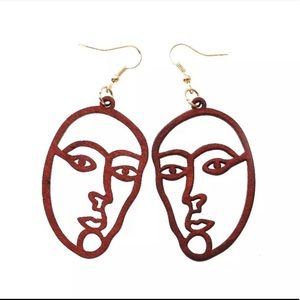 Wooden Face Abstract Dangle Earrings